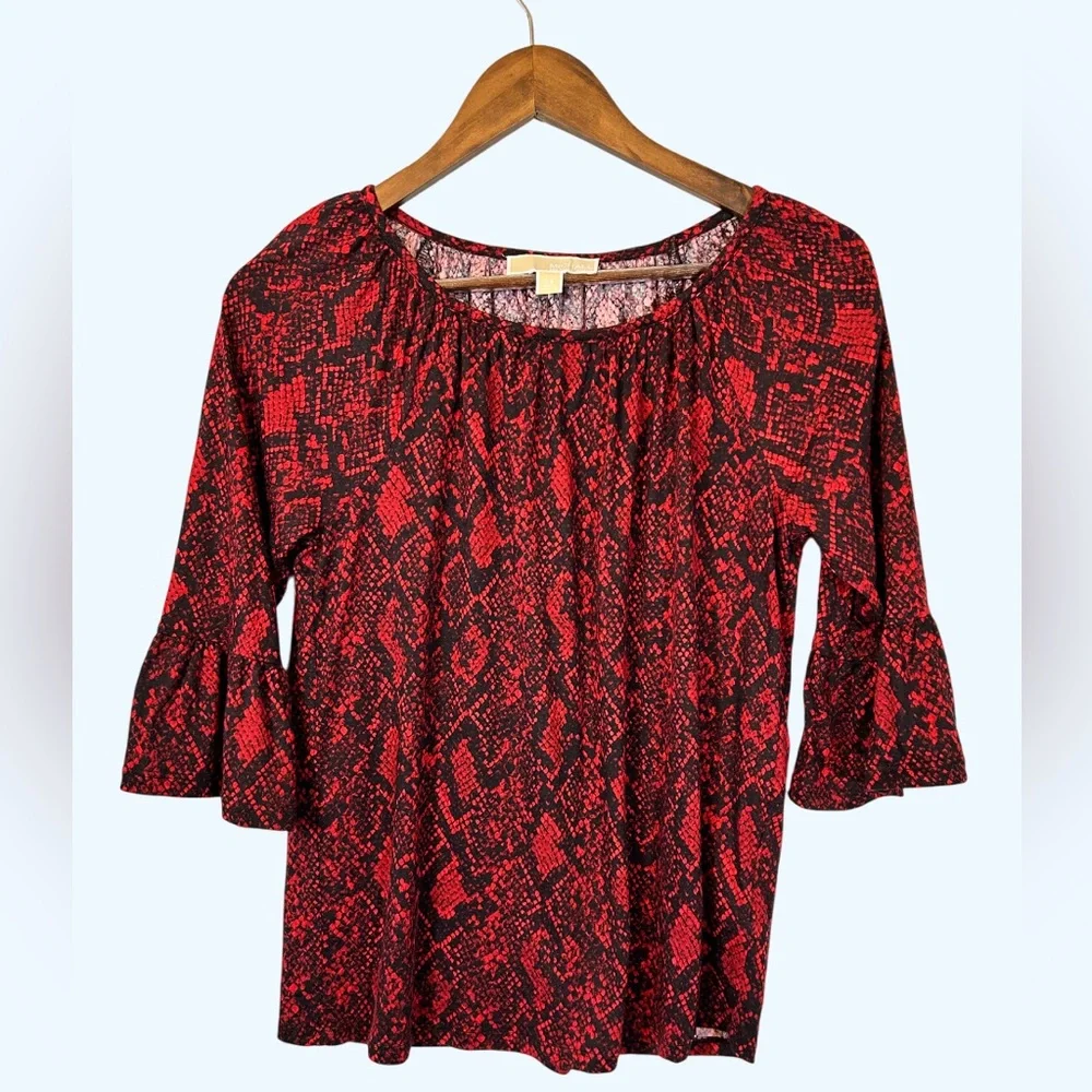 Michael Kors Red Snake Print Blouse Size XS